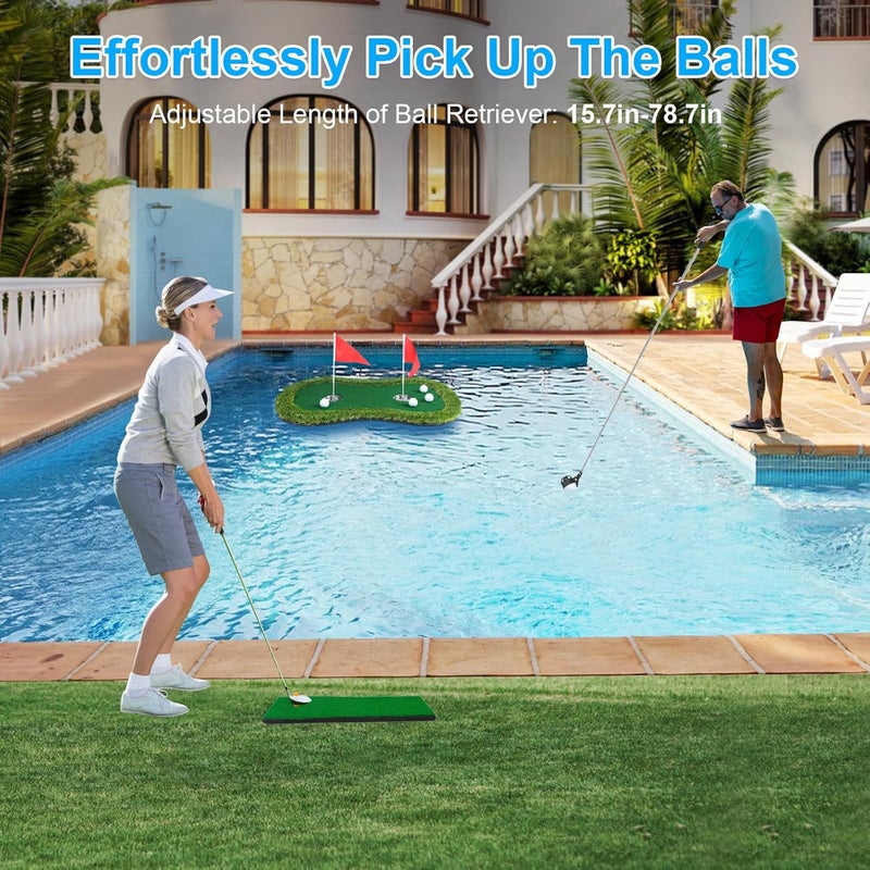 Chriiena Floating Golf Green for Pool/Lake, Floating Chipping Mat with Ball Retriever & Anti-Drift Ropes - Stable Golf Putting Practice Game Set for Golfers - Image 3